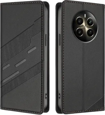 Immagine prodotto di Custodia per Realme 12+, custodia a portafoglio in Finto cuoio con slot per carte e funzione stand Schwarz