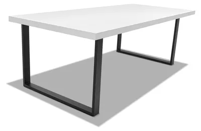 Image de Table de salle à manger en bois et métal - pieds noirs carrés - 160x90 cm Blanc