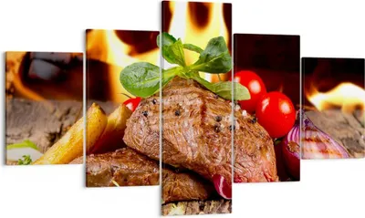 Produktbild von Bild auf Leinwand - Leinwandbild - Essen Holz Feuer Steak - 125x70cm - Wand Bild - Wanddeko - Leinwanddruck - Bilder - Kunstdruck - Wanddekoration - Leinwand bilder - Wandkunst - EA125x70-2825
