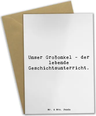 Produktbild von Mr. & Mrs. Panda Grußkarte Spruch Großonkel Geschichtsunterricht - Weiß - Geschenk, weihnachtskarten, hochzeitskarten, Familie, genesungskarte, Verwandtschaftsbeziehung