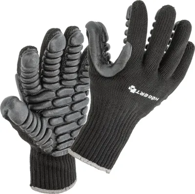 A pair of black anti-vibration work gloves shown against a white background.
