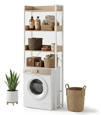 Immagine prodotto di Relaxdays, scaffale per lavatrice, con 3 ripiani, ideale sopra lavatrice, asciugatrice o WC, dimensioni 166,5 x 63 x 25 cm, colore marrone e bianco