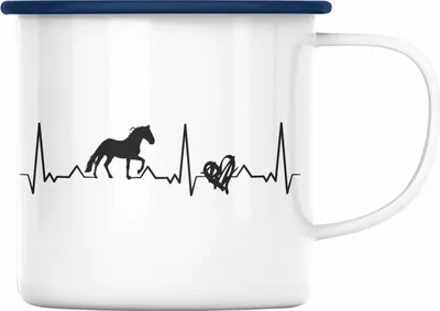 Produktbild von Trendation - Lustige Reiter Sprüche Geschenk Emaille Tasse Reiterin Pferde Mädchen Geschenkidee Pferde Herzschlag Herz (Blau)