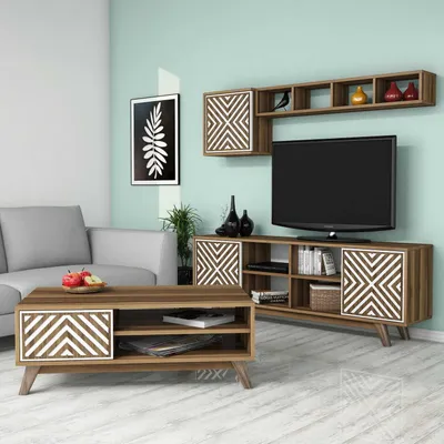 Obrázek produktu pro Skye Decor, Inci - ořech, bílá, sestava nábytku do obývacího pokoje, ořech, 100 % MELAMINEM POTŘENÉ DESKY, 160 x 35 x 56,2 cm