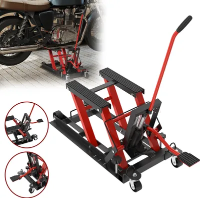 Obrázok produktu pre LZQ Hydraulický zdvihák na motorky 680 kg, nastaviteľná výška 230-340 mm, bezpečnostný zámok, protišmyková plošina, pojazdný s kolieskami - Pre motorky a štvorkolky