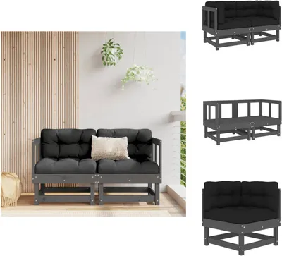 Produktbild von vidaXL Ecksofas mit Kissen 2 Stk. Grau Massivholz Kiefer -  Gartensofaelemente
