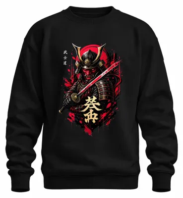 Zdjęcie produktu dla Bluza z kapturem "Samuraj, Wojownik, Maska Oni, Katana, Japonia, Y2K, Miecz, Anime", czarna, rozmiar S
