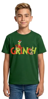 Produktbild von Spreadshirt Der Grinch Schriftzug Mit Grinch & Hund Max Teenager T-Shirt, 152/164 (12-14 Jahre), Forstgrün