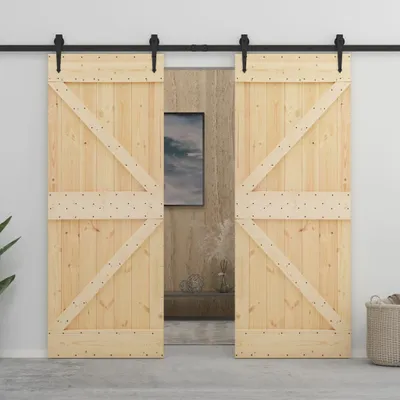 Produktbild von vidaXL Schiebetür mit Beschlag 90x210 cm Kiefer Massivholz