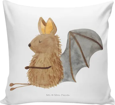 Produktbild von Mr. & Mrs. Panda Kuschelkissen Fledermaus Sitzen - Weiß - Geschenk, kissen für sofa, Sofakissen, Polster, 40x40, Fledermäuse, Entspannen, Deko, Motivation