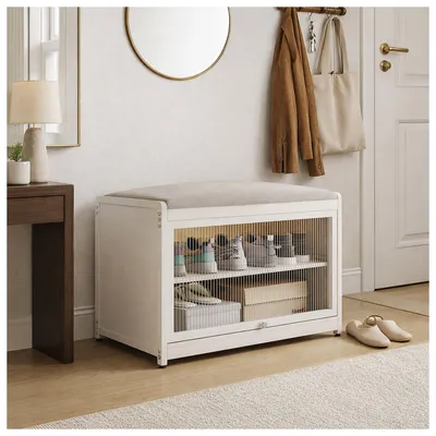 Produktbild von Schuhschrank mit Schiebetür und Sitzkissen Beige