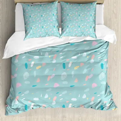 Produktbild von ABAKUHAUS Abstrakt Bettbezug Set, Künstlerische Darstellung Simplistic Strokes und Punkte in Pastelltönen, 155 x 220 cm + 80 x 80 cm, Pale Seafoam Mehrfarbig