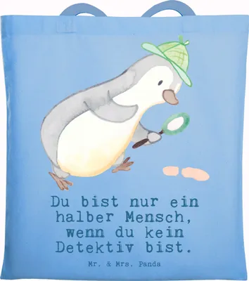 Produktbild von Mr. & Mrs. Panda Tote Bag Detektiv Herz - Sky Blue - Geschenk, Spruch, Agent, Witzig, Beruf, Lustig, festival tasche, Stoffbeutel, Schultasche, Unitasche