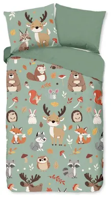 Productafbeelding van Good Morning Kinderdekbedovertrek "Ville" - Groen - (140x220 cm) - 100% Katoen