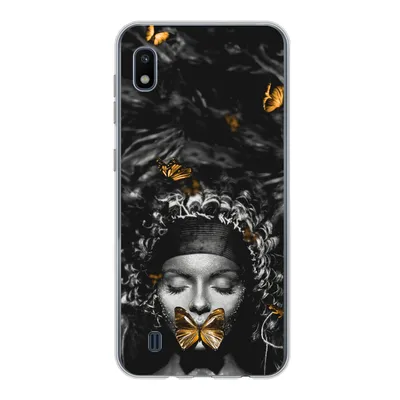 Produktbild von MuchoWow® Handyhülle Schutzhülle Hülle für Samsung Galaxy A10 Frau - Schmetterlinge - Schwarz - Weiß Silikon Softcase Handy Hülle - Schutzhülle