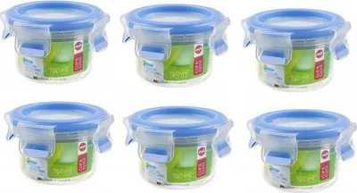 Obrázek produktu pro Emsa sada 6 kulatých dóz na potraviny s víkem, 0,15 l, průhledná/modrá, Clip & Close 508550 x 6