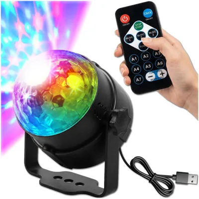 Produktbild von KRUMAD Discokugel Kinder, LED RGB Partylicht mit 7 Farben, Rotierende Lichteffekte für Kinderzimmer, Geburtstag, USB Steckdose, Kompakt & Dynamisch