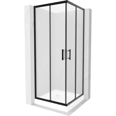 Obrázek produktu pro Mexen Rio čtvercový sprchový kout 80 x 80 cm, Vzor jinovatky, Černá + sprchová vanička Rio, Bílá - 860-080-080-70-30-4510