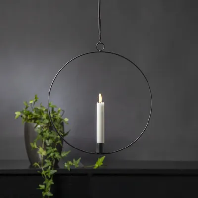Produktbild von Dekoring mit LED Kerze Flamme - mit Aufhänger - D: 28,5cm - Timer - Batterie - schwarz