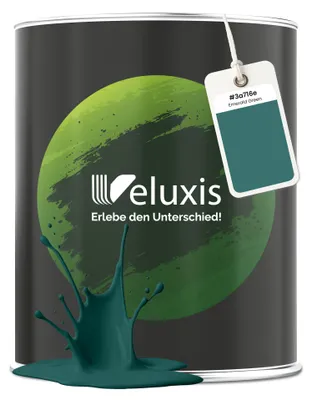 Produktbild von Wandfarbe Grün Salbeigrün Dunkelgrün Matt Innenfarbe – Deckkraft Klasse 1, VOC-frei, Ohne Grundierung, Tropfarm – 2,5L – Veluxis (Emerald Green)