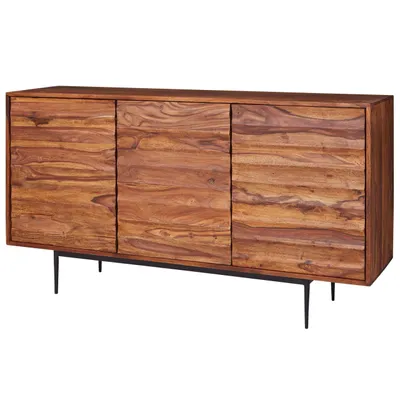 Produktbild von Sideboard WL5.635 Sheesham Massivholz 150x81x41 cm Landhaus Kommode, Design Anrichte Groß, Hoher Kommodenschrank mit 3 Türen Holz Massiv, Standschrank Wohnzimmer Modern