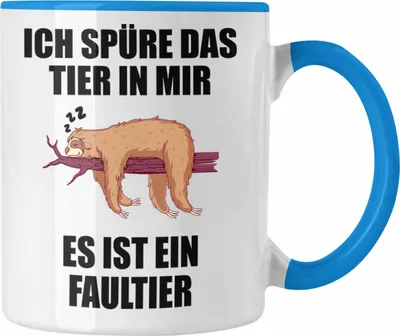 Produktbild von Trendation - Lustige Tasse mit Spruch Mitarbeiter Faultier Geschenk Arbeitskollege Männer Frauen (Blau)