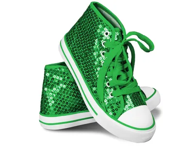A pair of green sequined high-top sneakers.