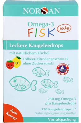 Produktbild von Norsan Omega-3 Fisk Jelly f.Kinder Drag.Vorratspa. 120 St