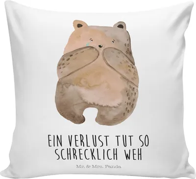 Produktbild von Mr. & Mrs. Panda Dekokissen Sofa Bär Verlust - Weiß - Geschenk, Deko Kissen, Kuschel, 40x40, Kuschelkissen, bedruckt, Teddy
