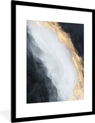 Produktbild von MuchoWow® Gerahmtes Poster Abstrakt - Farbe - Gold - Schwarz - Marmor 60x80 cm - Poster mit Schwarzem Bilderrahmen Wandposter Rahmen Foto Bilder - Wohnzimmer - Dekorationen - Prämie