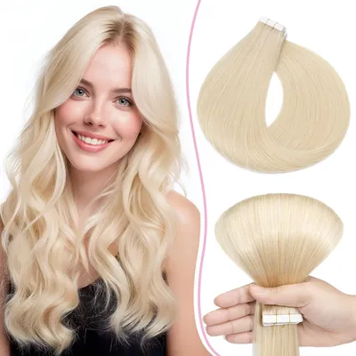 Imagen del producto de Solidchoice - 10 unidades de extensiones de cabello rubio platino #60 - Adhesivo de cinta