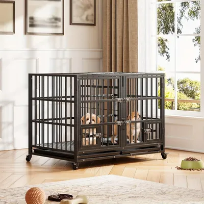 Image de Cage pour chien - Transport pour chien - Cage de transport - Cage de voyage - Chenil pour chien - Avec roulettes - Double porte