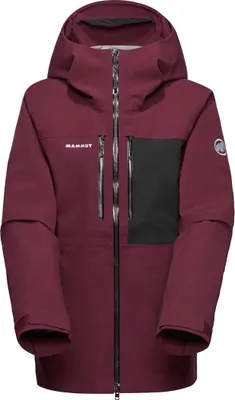 Bordeauxrote Mammut Stoney HS Hooded Jacke mit schwarzer Brusttasche und Kapuze
