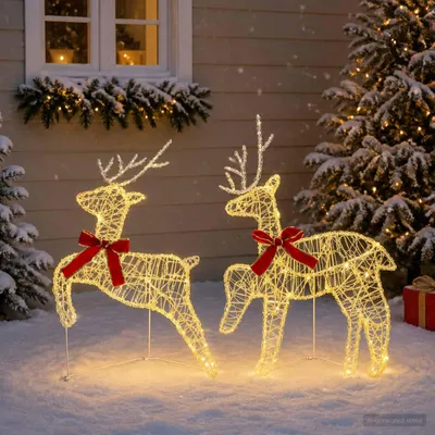 Imagen del producto de Dos renos navideños, 40 LEDs, luz blanca cálida, dimensiones: 43 x 19 x 65 cm