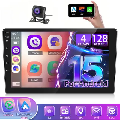 Immagine prodotto di Autoradio per auto Android - Schermo touchscreen da 10 pollici - Apple CarPlay e Android Auto wireless - WiFi - Telecamera