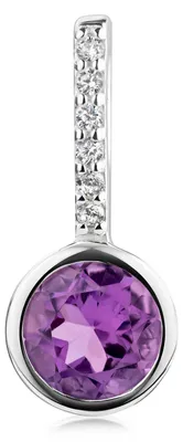 Produktbild von Amethyst Anhänger violett 925 Silber - Damen Kettenanhänger Edelstein mit Zirkonia KA-174-Violett