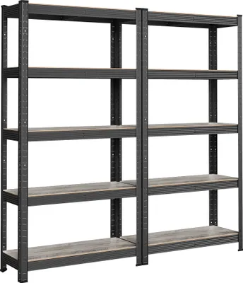 Obrázek produktu pro SONGMICS Stojící police, sada 2 kusů, regál na knihy, úložný regál, 5 polic, kuchyňský regál, police, 30 x 75 x 150 cm, nosnost až 650 kg, nastavitelné police, průmyslový design, přírodní černá GLR030B12