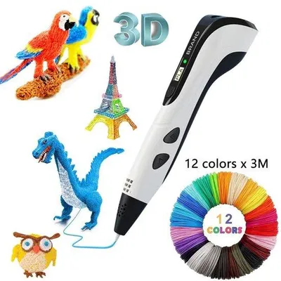 Image de Imprimante 3D pour enfants avec écran LCD, filament 12 couleurs x 3M, peinture 3D graffiti éducative à monter soi-même - blanche