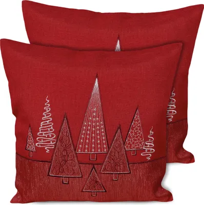 Produktbild von 2er Set Kissenhüllen 40x40 cm rot mit Tannenbaum als Weihnachts-Deko