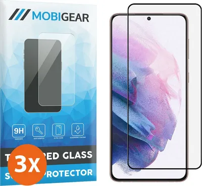 Produktbild von Mobigear Premium 9.98 Samsung Galaxy S21 Plus Panzerglas Gehärtetes Glas Displayschutz - Hüllenfreundlich - Schwarz (3er Pack)