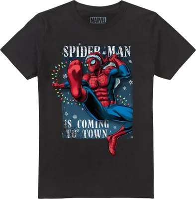 Produktbild von Spider-Man - "Is Coming To Town" T-Shirt für Herren/Damen Uni, weihnachtliches Design TV26404 (4XL) (Schwarz)