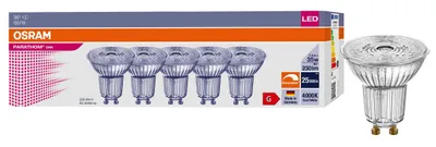 Produktbild von OSRAM LED-Reflektorlampe PARATHOM DIM, PAR16, GU10, EEK: G, 3,4 W, 230 lm, 4000 K, 5 Stück