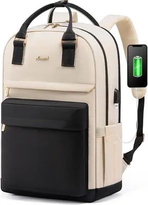 Obrázok produktu pre 17 palcový batoh na notebook Girls Ladies Black Beige - vodotesný batoh Uni Travel School Work