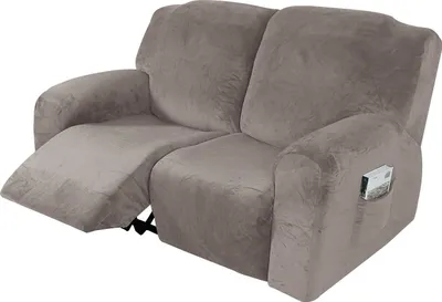 Produktbild von 6 Stück Samt Stretch Recliner Sofa Schonbezüge Abdeckung Möbelschutz für 2 Sitzer Couch,Hellgrau