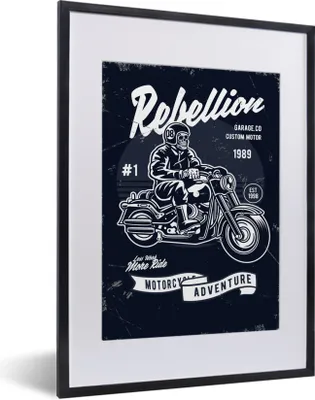 Produktbild von MuchoWow® MuchoWow® Gerahmtes Poster Motorrad - Skelett - Retro - Zitat 30x40 cm - Poster mit zchwarzem Bilderrahmen - Wandposter Schlafzimmer