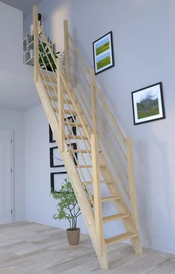 Produktbild von Raumspartreppe Fichte 3000 gerade-Holz-Holz Design Geländer-beidseitig