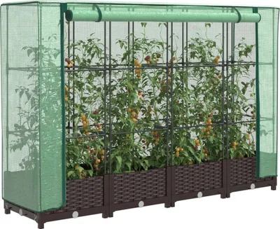 Productafbeelding van Maison Exclusive - Verhoogde tuinbed met kasopbouw, rattanlook, 160x40x123 cm