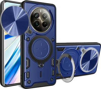 Produktbild von Handyhülle für Realme 12 Pro /Realme 12 Pro+ Dual-Layer Stoßfest Rüstung Hülle mit Dia Kameraschutz und Kreisförmig Ring Ständer Blau