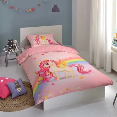 Produktbild von Good Morning Kinder Bettwäsche Einhorn - 135x200 cm - 100% Baumwolle