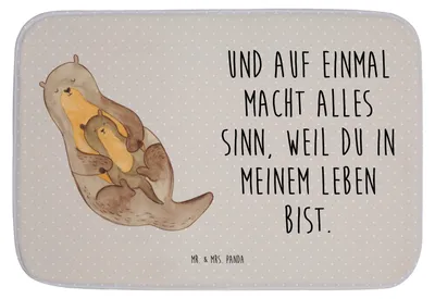 Produktbild von Mr. & Mrs. Panda Badematte Otter Kind - Grau Pastell - Geschenk, Geburt, Badteppich, Mama, Mutter, Badvorleger, Badezimmerteppich, duschmatte, Baby, badezimmermatte